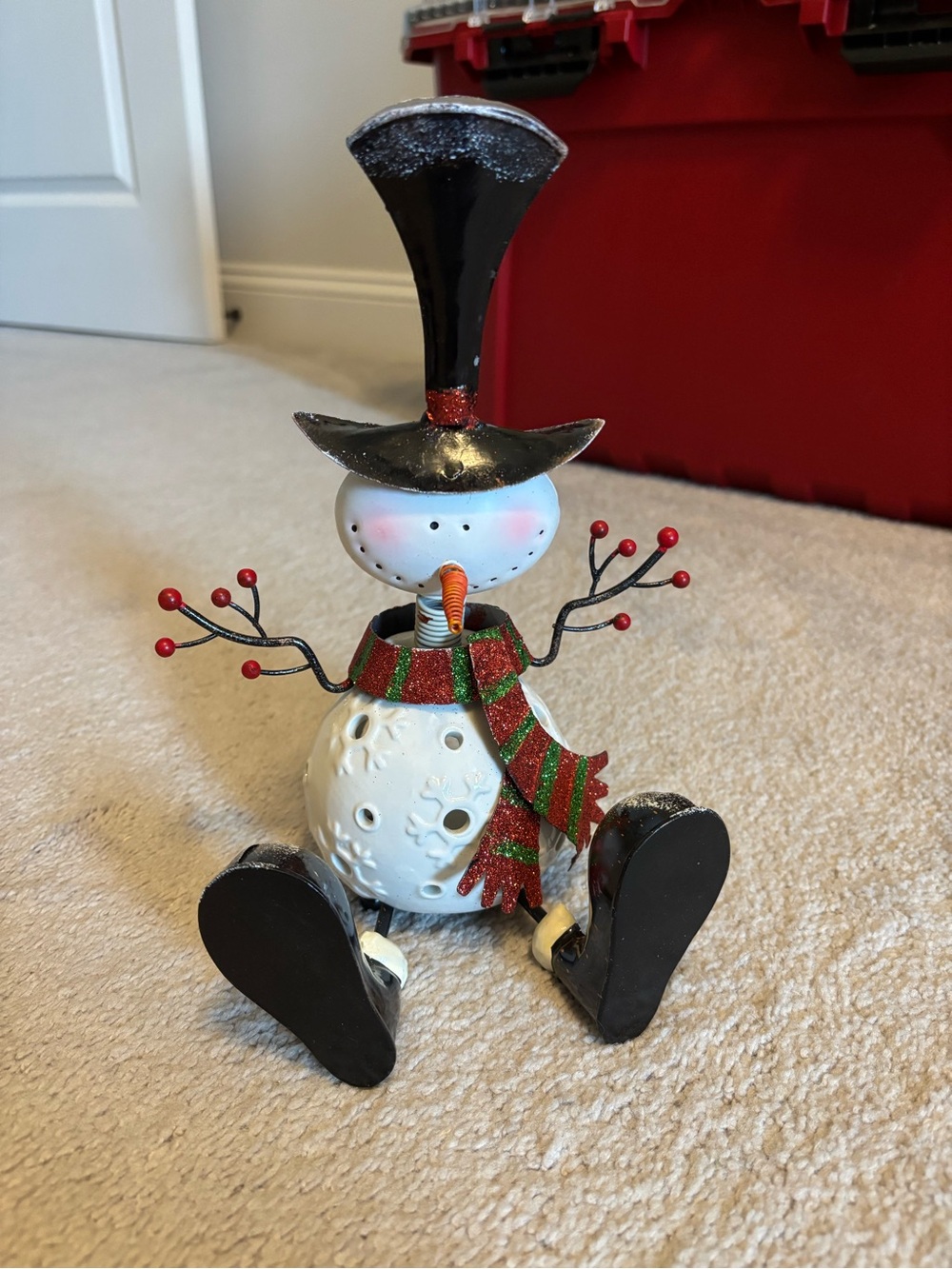 Pier 1 White Snowman Bobblehead Candle Holder